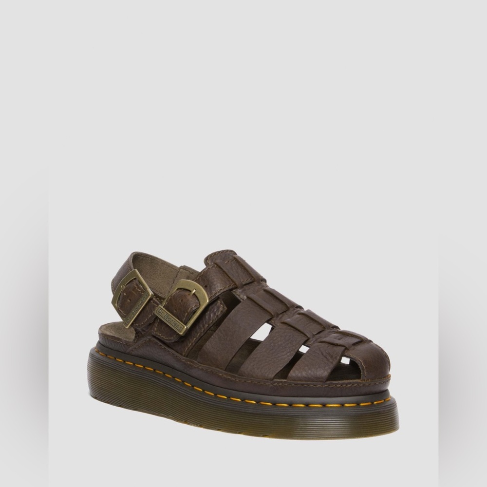 Dr. Martens Brown Leather Fisherman Sandals with Yellow Welt Stitching